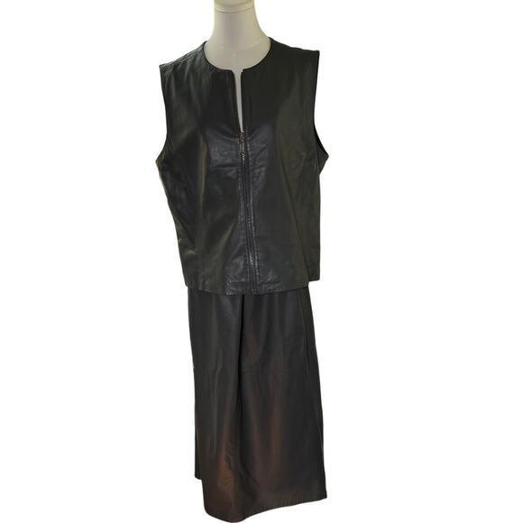 Preston & York Genuine‎ Leather Skirt & Vest Set Sz 14/16 Gray Minimalist - Picture 1 of 15